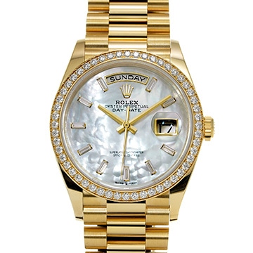 ロレックス デイデイト 36 128348RBR ホワイトシェル/ダイヤモンド メンズ 時計 【中古】【wristwatch】