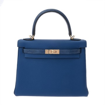 エルメス ケリー25 内縫い 2WAY ブルーフランス トゴ/リザード レディース バッグ 【未使用】【bag】
