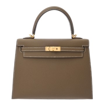エルメス ケリー 25 外縫い エトゥープ ヴォーエプソン レディース バッグ 【中古】【bag】