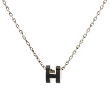 エルメス ポップアッシュ ネックレス ブラック/シルバー エナメル/パラジウム レディース ジュエリー 【中古】【jewelry】