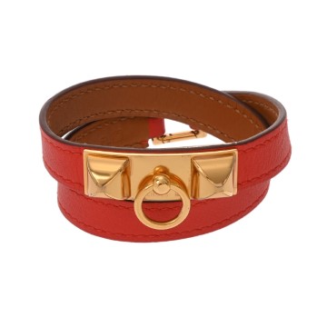 エルメス マイクロ リヴァル XS ルージュ/ゴールド金具 レザー レディース ジュエリー 【中古】【jewelry】