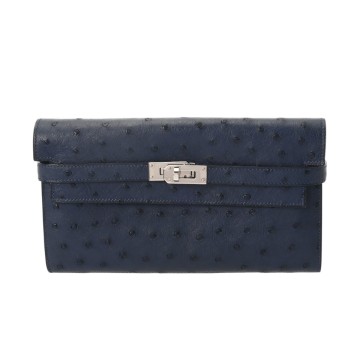 エルメス ケリーウォレット ロングトゥーゴー ブルーインディゴ オーストリッチ レディース 財布 【中古】【purse】
