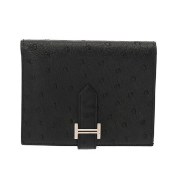 エルメス ベアンコンパクト ブラック オーストリッチ ユニセックス 財布 【中古】【purse】
