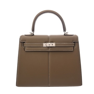 エルメス ケリー パテッド 25 外縫い エトゥープ ヴォースイフト レディース バッグ 【中古】【bag】