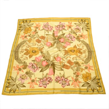 エルメス カレ 90 FLEURS D HALLADE イエロー/マルチカラー シルク レディース 【中古】【other】