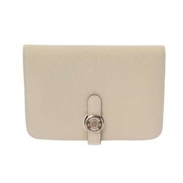 エルメス ドゴン コンパクト ウォレット クレ/シルバー金具 トゴ ユニセックス 財布 【中古】【purse】