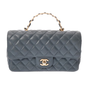 シャネル マトラッセ スモールトップハンドル フラップバッグ ブルー ラムスキン レディース バッグ 【中古】【bag】