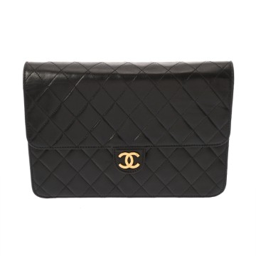 シャネル マトラッセ プッシュロック チェーンショルダー 25cm ブラック ラムスキン レディース バッグ 【中古】【bag】