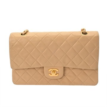 シャネル マトラッセ Wフラップ チェーンショルダー 25cm ベージュ A01112 ラムスキン レディース バッグ 【中古】【bag】