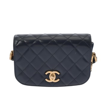 シャネル マトラッセ ミニメッセンジャーバッグ ネイビー AS3396 シャイニーカーフスキン ユニセックス バッグ 【中古】【bag】
