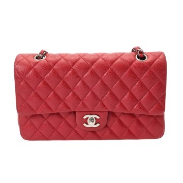 シャネル マトラッセ Wフラップ チェーンショルダー 25cm レッド A01112 キャビアスキン レディース バッグ 【中古】【bag】