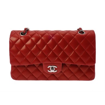 シャネル マトラッセ Wフラップ チェーンショルダー 25 レッド ラムスキン レディース バッグ 【中古】【bag】