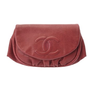 シャネル ハーフムーン チェーンショルダー レッド キャビアスキン レディース バッグ 【中古】【bag】