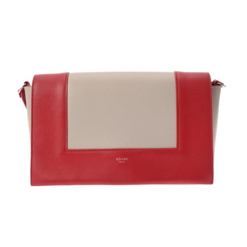 セリーヌ フレーム ショルダーバッグ ミディアム レッド/グレー レザー レディース バッグ 【中古】【bag】