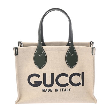 グッチ GUCCIプリント スモールトートバッグ ベージュ 772144 キャンバス/レザー レディース バッグ 【中古】【bag】
