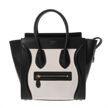 セリーヌ ラゲージ マイクロショッパー ブラック/ホワイト 189793 レザー レディース バッグ 【中古】【bag】