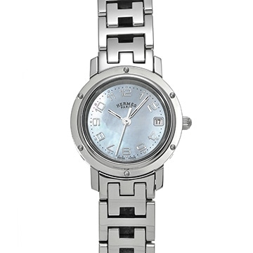 エルメス クリッパー ナクレ CL4.210 ブルーシェル レディース 時計 【中古】【wristwatch】