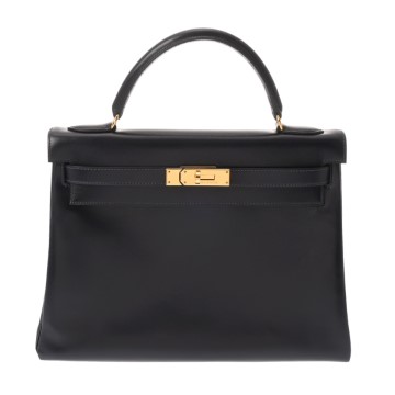 エルメス ケリー 32 内縫い 2WAY ネイビー ボックスカーフ レディース バッグ 【中古】【bag】