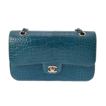シャネル Wフラップ Wチェーンショルダー 25 ブルー A01112 クロコダイル レディース バッグ 【中古】【bag】