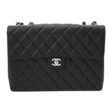 シャネル マトラッセ SフラップWチェーンショルダー 30 ブラック キャビアスキン レディース バッグ 【中古】【bag】