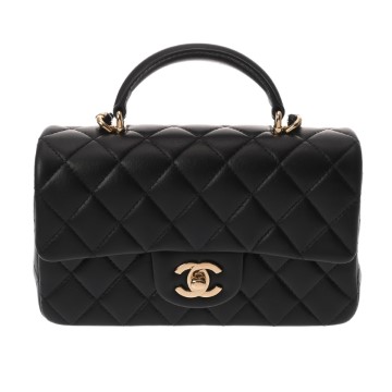 シャネル トップハンドル ミニ クラシック ハンドバッグ ブラック AS2431 ラムスキン レディース バッグ 【中古】【bag】