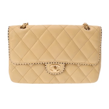 シャネル マトラッセ SフラップWチェーンショルダー 25 イエローベージュ ラムスキン レディース バッグ 【中古】【bag】