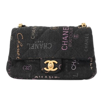 シャネル マトラッセ ミニフラップバッグ ブラック AS3135 プリントデニム レディース バッグ 【中古】【bag】