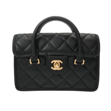 シャネル マトラッセ トップハンドル ミニ フラップバッグ ブラック ラムスキン レディース バッグ 【中古】【bag】