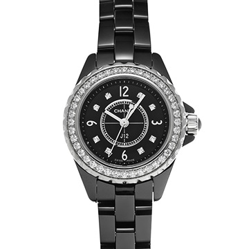 シャネル J12 29MM H2571 ブラックラッカー/ダイヤモンド レディース 時計 【中古】【wristwatch】