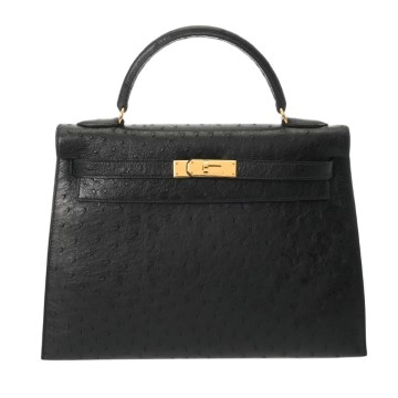 エルメス ケリー 32 外縫い ブラック オーストリッチ レディース バッグ 【中古】【bag】