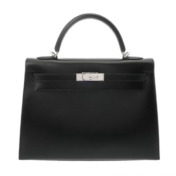 エルメス ケリー 32 外縫い ブラック ボックスカーフ レディース バッグ 【中古】【bag】