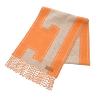 エルメス マフラー クレ ドゥ H ベージュ・シネ/オレンジ カシミヤ100% レディース 【中古】【other】