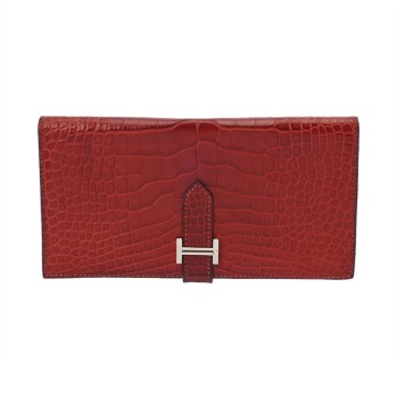 エルメス ベアン クラシック ルージュアッシュ アリゲーターマット レディース 財布 【中古】【purse】