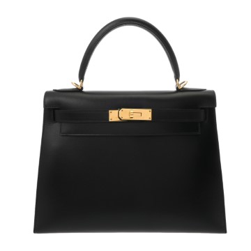 エルメス ケリー 28 外縫い ブラック ボックスカーフ レディース バッグ 【中古】【bag】