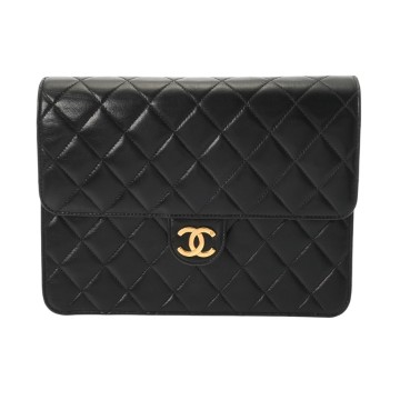 シャネル マトラッセ プッシュロックチェーンショルダー ブラック ラムスキン レディース バッグ 【中古】【bag】