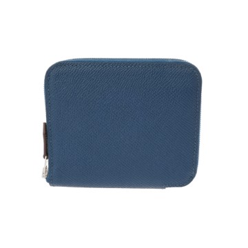 エルメス アザップ コンパクトシルクイン ブルードプリュス/パラジウム金具 ヴォーエプソン レディース 財布 【中古】【purse】