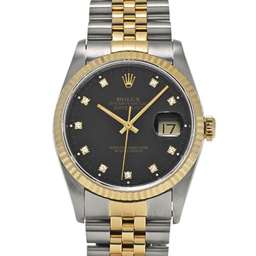 ロレックス デイトジャスト 16233G ブラック/ダイヤモンド メンズ 時計 【中古】【wristwatch】