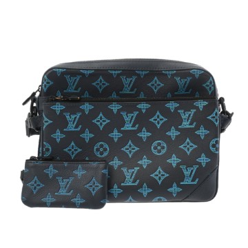 ルイ ヴィトン モノグラムシャドウ トリオメッセンジャー ブルー M46604 レザー メンズ バッグ 【中古】【bag】