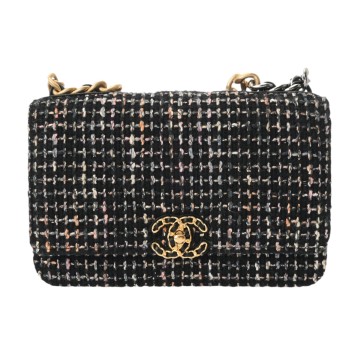シャネル CHANEL19 チェーンウォレット ブラック/マルチカラー ツイード レディース バッグ 【中古】【bag】