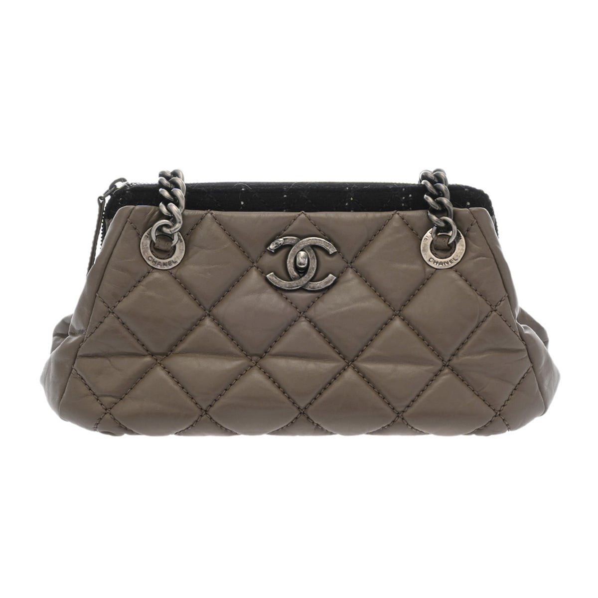シャネル マトラッセ チェーンショルダー グレー/ブラック レザー/ツイード レディース バッグ 【中古】【bag】