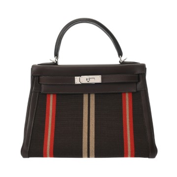 エルメス ケリー 28 内縫い エべンヌ トワルジャンピング/エヴァ―カーフ レディース バッグ 【中古】【bag】