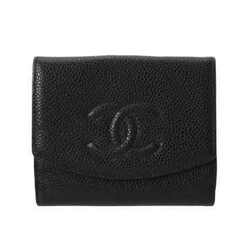 シャネル 二つ折り財布 ブラック キャビアスキン レディース 財布 【中古】【purse】