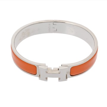 エルメス クリックアッシュ オレンジ/シルバー金具 エナメル ユニセックス ジュエリー 【中古】【jewelry】