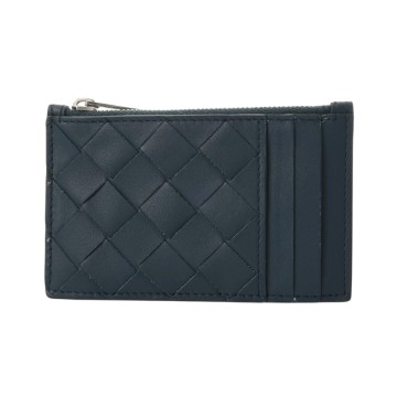 ボッテガ ヴェネタ イントレチャート フラグメントケース ネイビー イントレチャートレザー メンズ 財布 【中古】【purse】