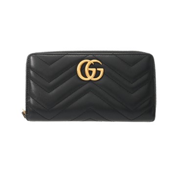 グッチ GGマーモント ジップアラウンドウォレット ブラック 443123 レザー ユニセックス 財布 【中古】【purse】