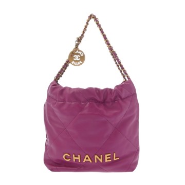 シャネル シャネル 22 ミニハンドバッグ パープル AS3980 シャイニーカーフスキン レディース バッグ 【中古】【bag】
