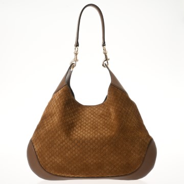 グッチ ミディアム ショルダーバッグ ブラウン 815924 マイクロGGスエード/レザー レディース バッグ 【中古】【bag】