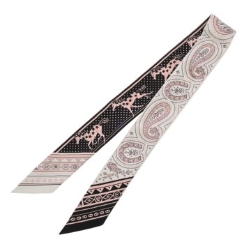 エルメス ツイリー CHEVAL DE COEUR BANDANA ホワイト/ブラック/ピンク シルク100％ レディース 【中古】【other】