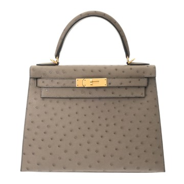 エルメス ケリー 28 外縫い 2WAY トゥルティエールグレー オーストリッチ レディース バッグ 【中古】【bag】